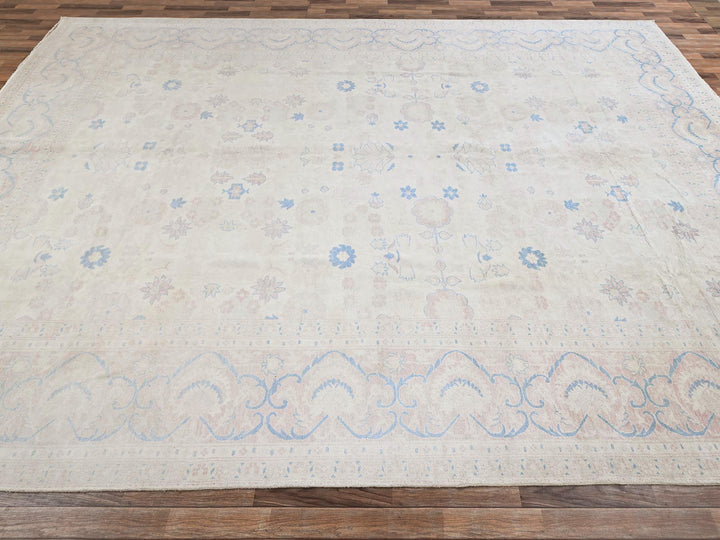 11'11" x 17'3" Vintage Hand Knotted Ivory Wool Rectangle Oriental Rug - MOA1022069