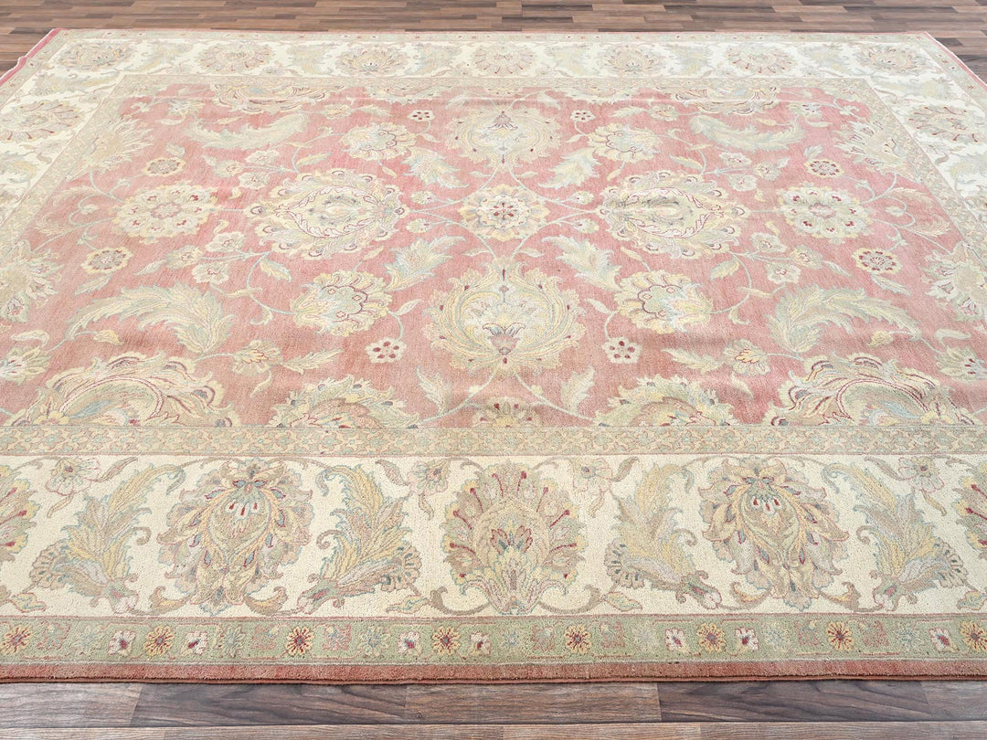 10'0" x 14'5" Vintage Hand Knotted Pink Wool Rectangle Oriental Rug - MOA1022070