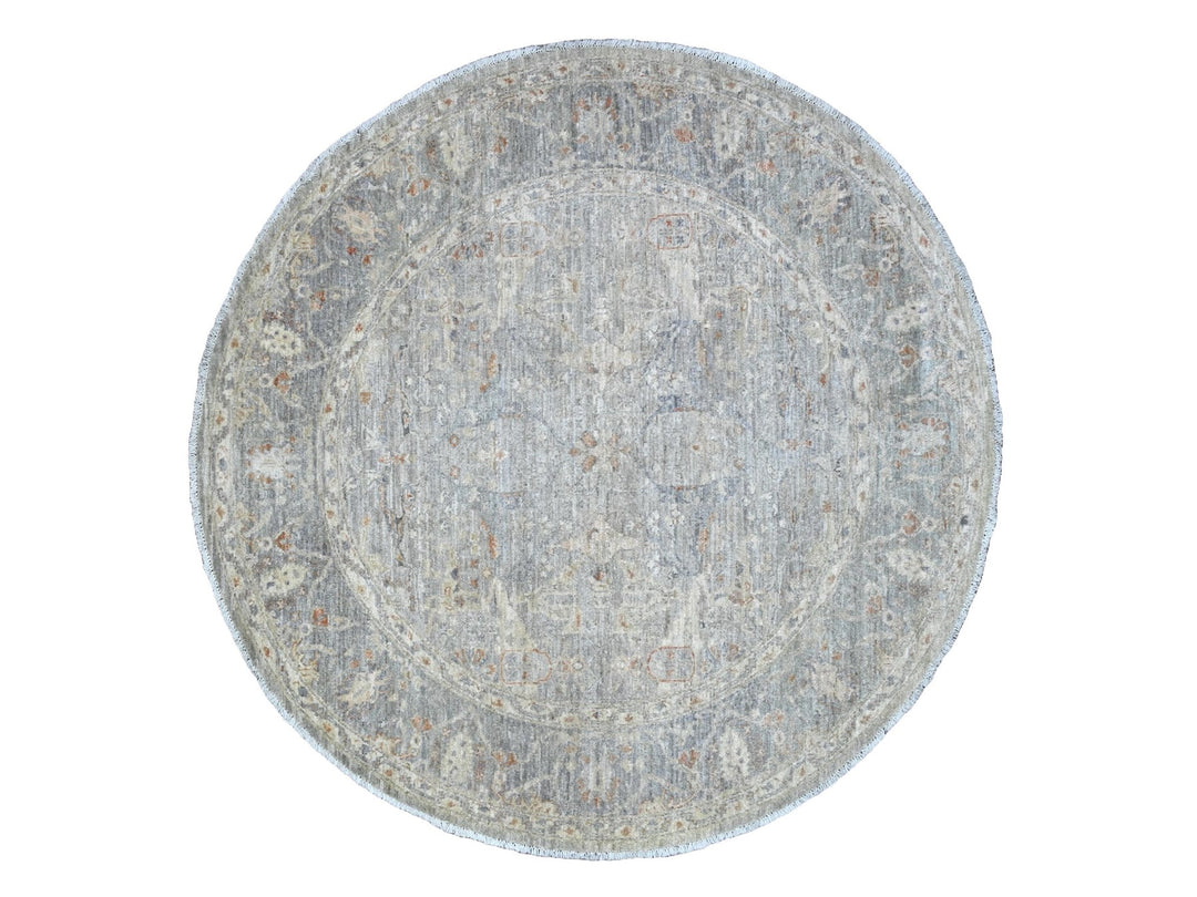 5'11" x 5'11" New Hand Knotted Grey Wool Round Oriental Rug - MOA10220730