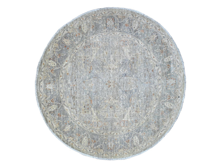 5'11" x 5'11" New Hand Knotted Grey Wool Round Oriental Rug - MOA10220730
