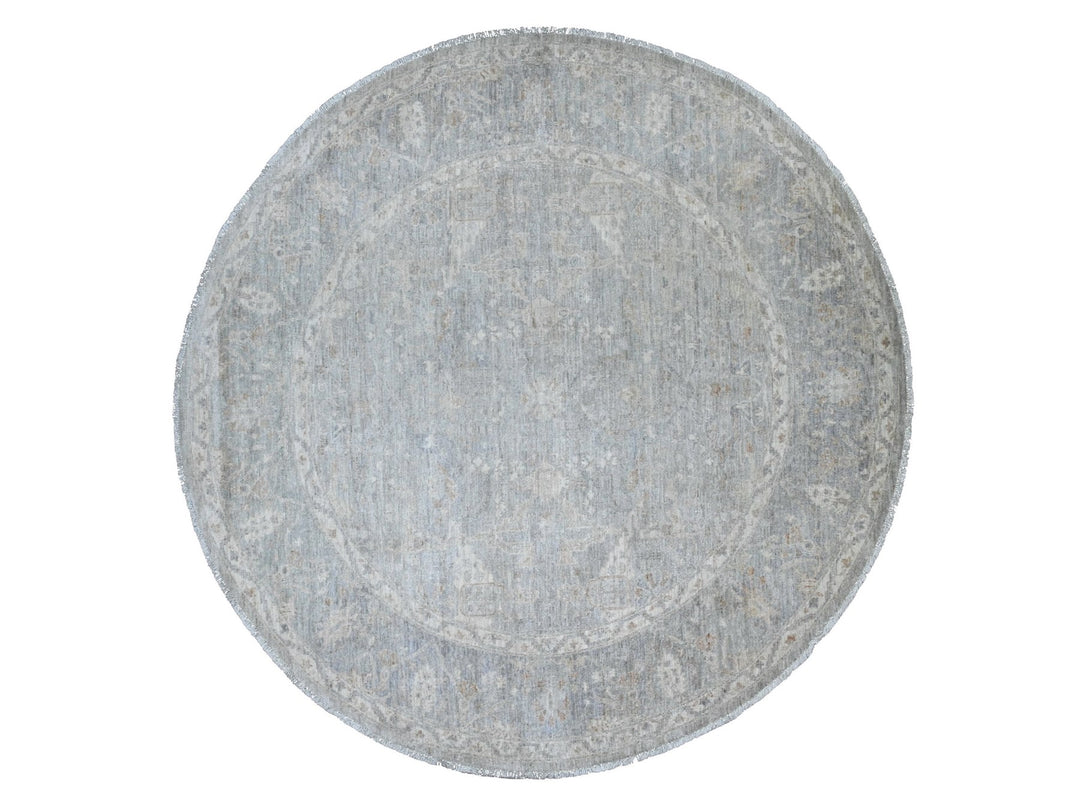7'8" x 7'10" New Hand Knotted Grey Wool Round Oriental Rug - MOA10220731