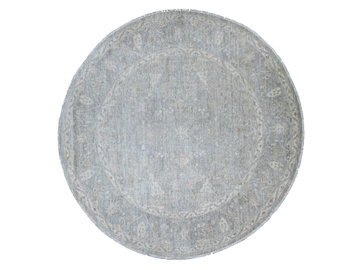 7'8" x 7'10" New Hand Knotted Grey Wool Round Oriental Rug - MOA10220731