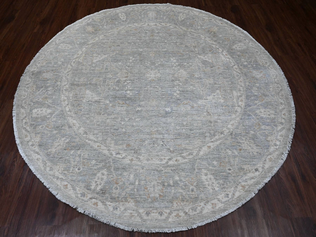 7'8" x 7'10" New Hand Knotted Grey Wool Round Oriental Rug - MOA10220731