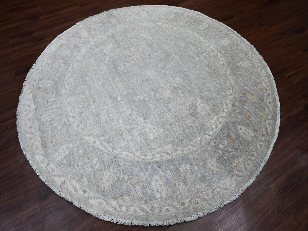 7'8" x 7'10" New Hand Knotted Grey Wool Round Oriental Rug - MOA10220731