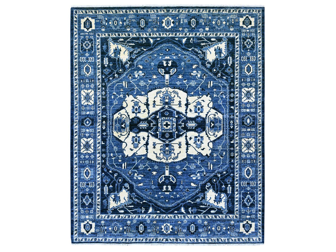 8'2" x 9'9" New Hand Knotted Blue Wool Rectangle Oriental Rug - MOA10220739