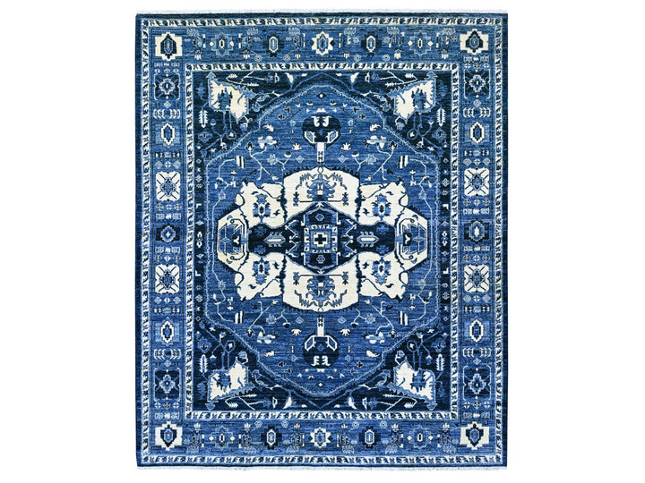 8'2" x 9'9" New Hand Knotted Blue Wool Rectangle Oriental Rug - MOA10220739