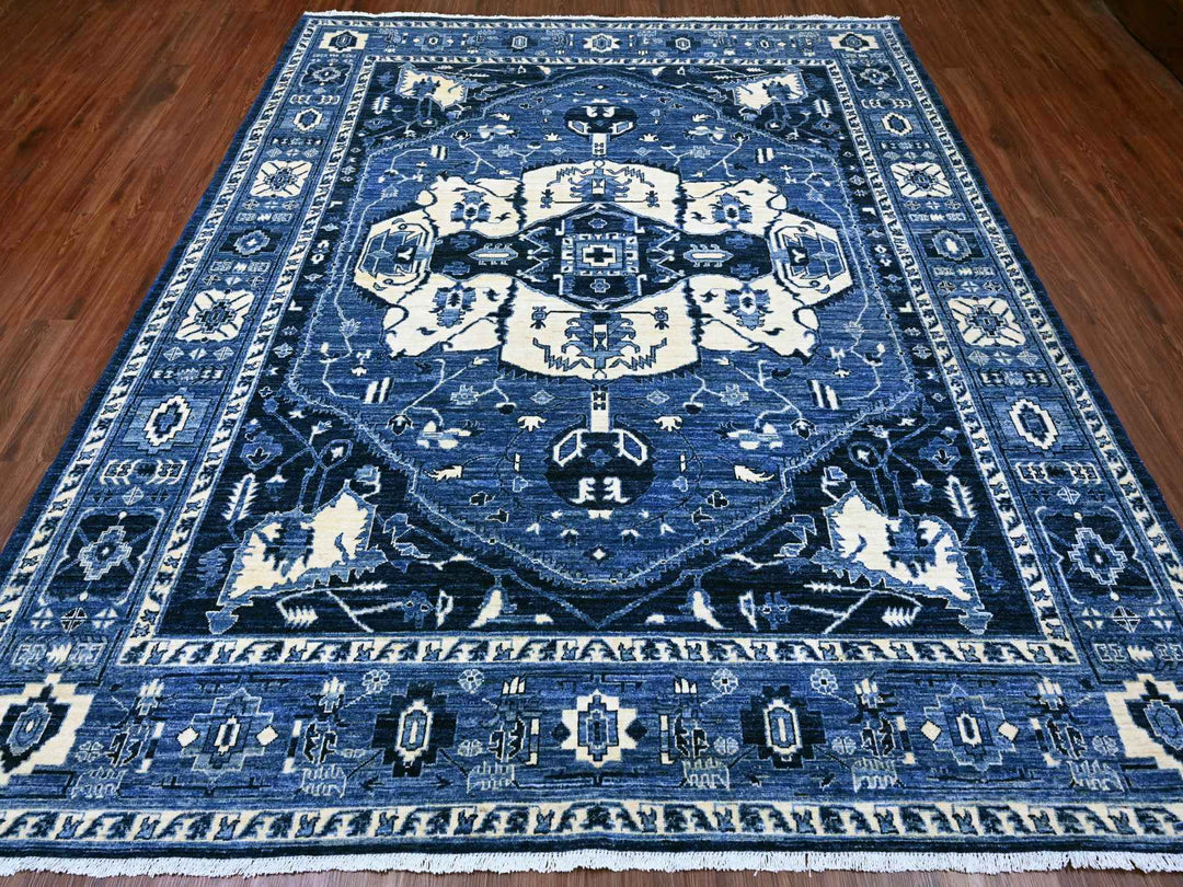 8'2" x 9'9" New Hand Knotted Blue Wool Rectangle Oriental Rug - MOA10220739