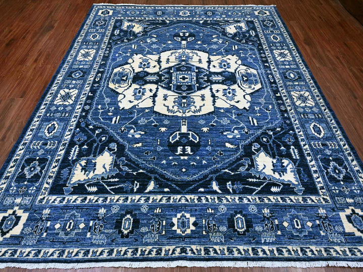 8'2" x 9'9" New Hand Knotted Blue Wool Rectangle Oriental Rug - MOA10220739