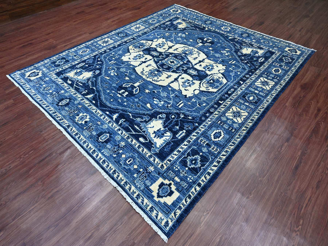 8'2" x 9'9" New Hand Knotted Blue Wool Rectangle Oriental Rug - MOA10220739