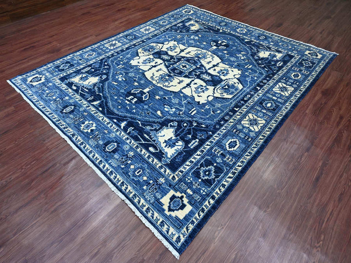 8'2" x 9'9" New Hand Knotted Blue Wool Rectangle Oriental Rug - MOA10220739