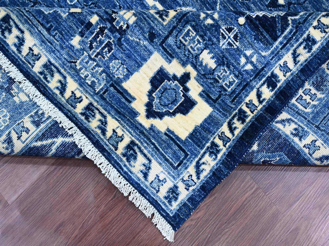 8'2" x 9'9" New Hand Knotted Blue Wool Rectangle Oriental Rug - MOA10220739