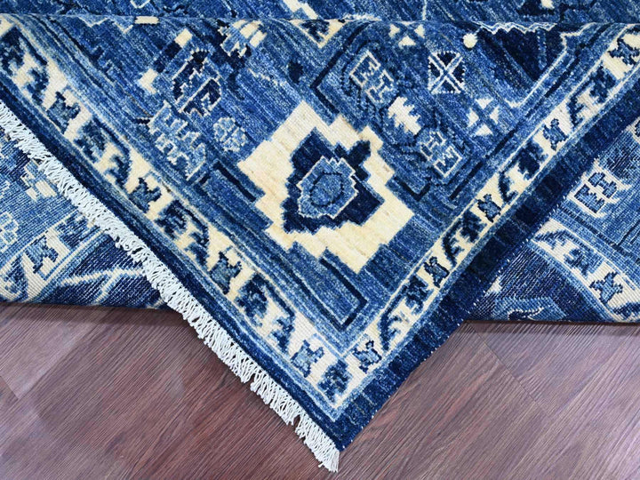 8'2" x 9'9" New Hand Knotted Blue Wool Rectangle Oriental Rug - MOA10220739