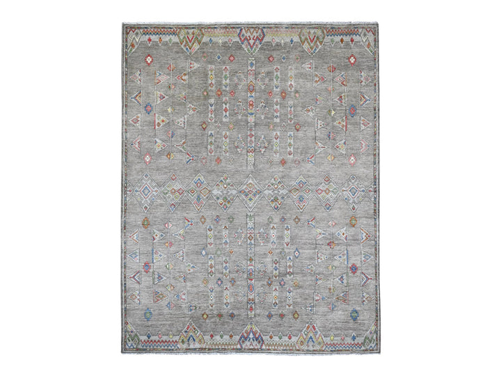 9'1" x 11'5" New Hand Knotted Grey Wool Rectangle Oriental Rug - MOA10220740