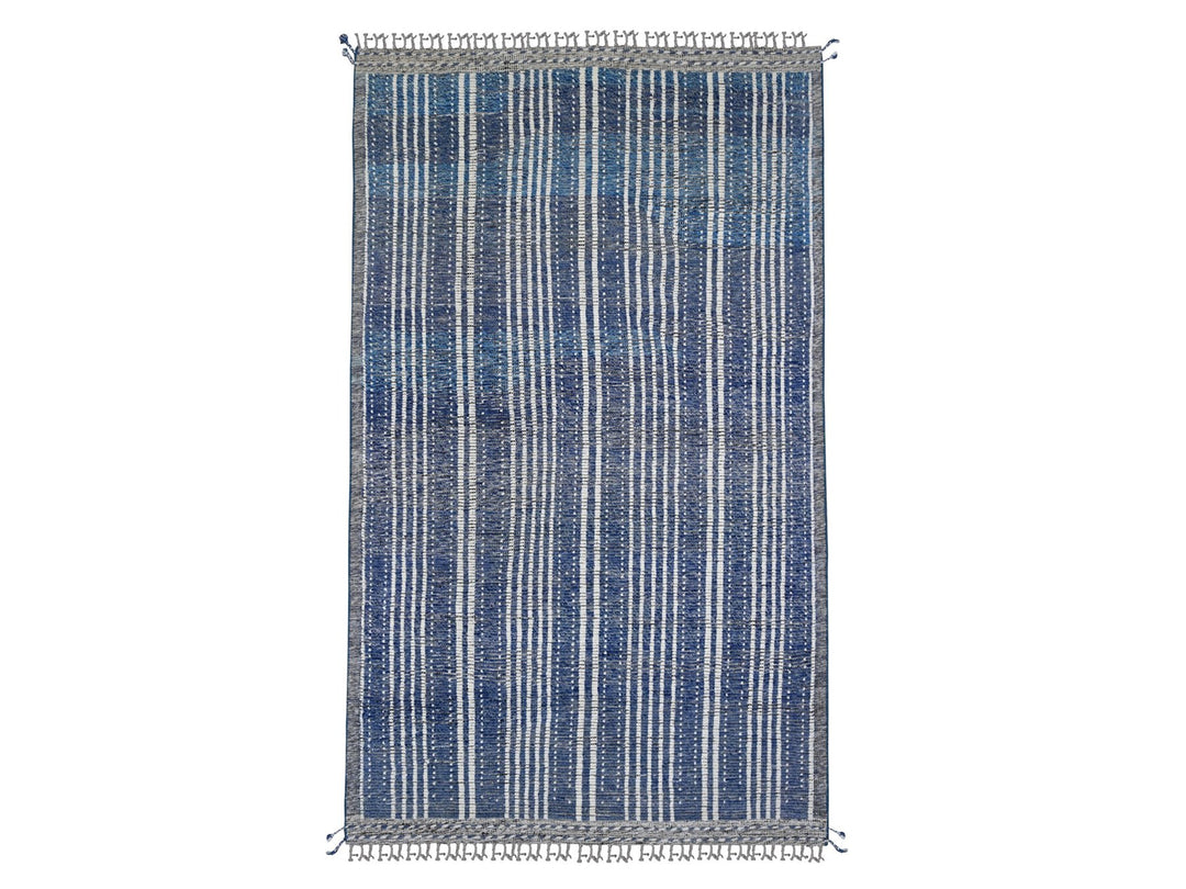 6'0" x 10'4" New Hand Knotted Blue Wool Rectangle Oriental Rug - MOA10220741