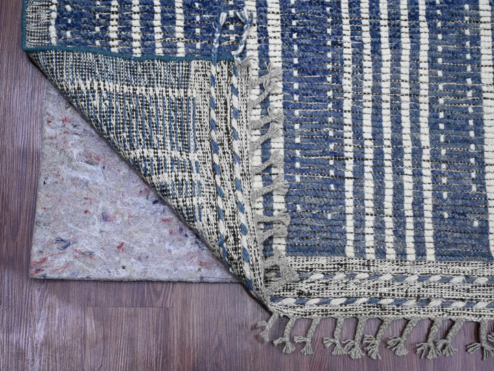6'0" x 10'4" New Hand Knotted Blue Wool Rectangle Oriental Rug - MOA10220741