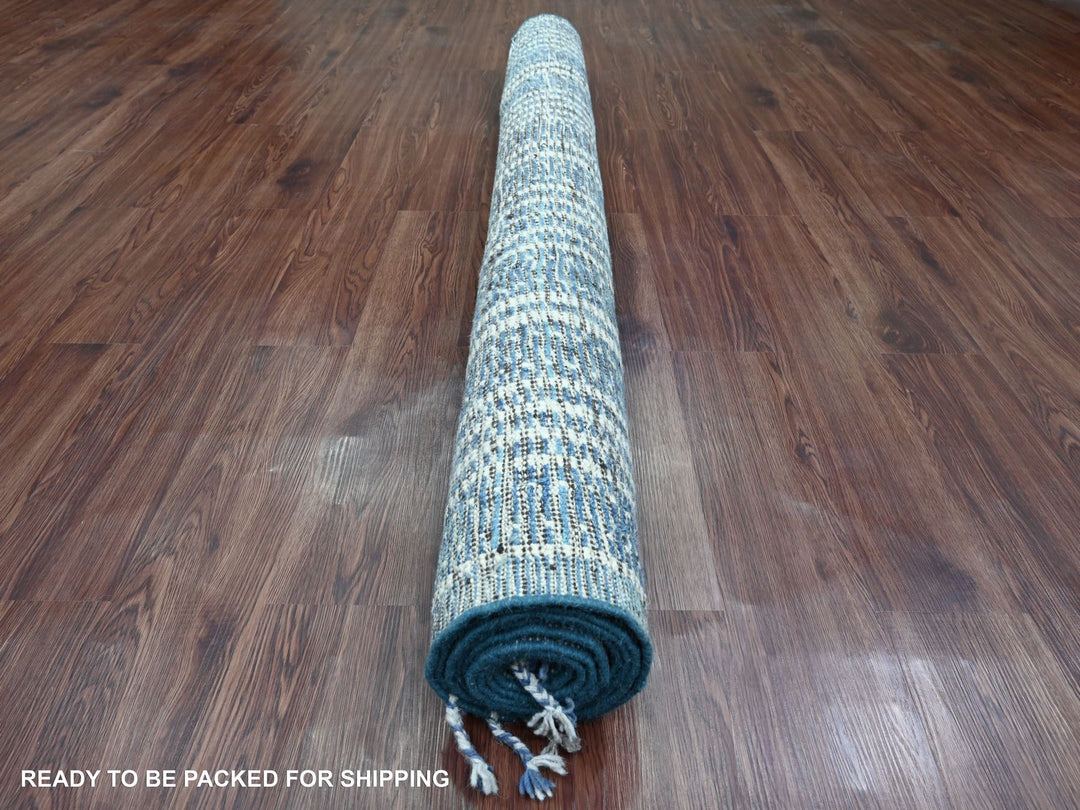 6'0" x 10'4" New Hand Knotted Blue Wool Rectangle Oriental Rug - MOA10220741