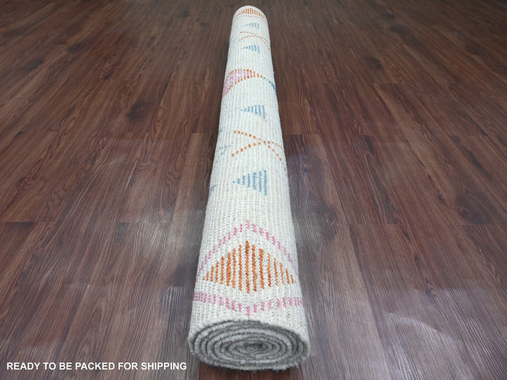 6'0" x 9'3" New Hand Knotted Ivory Wool Rectangle Oriental Rug - MOA10220742