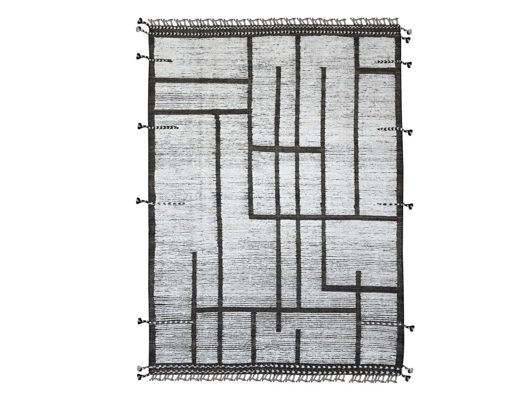 6'6" x 8'11" New Hand Knotted Ivory Wool Rectangle Oriental Rug - MOA10220743