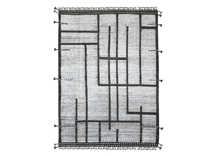 6'6" x 8'11" New Hand Knotted Ivory Wool Rectangle Oriental Rug - MOA10220743