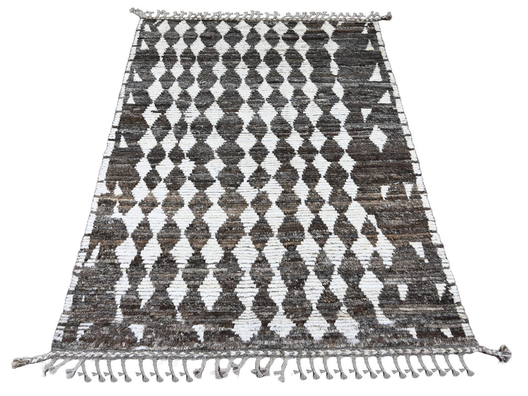 4'1" x 5'6" New Hand Knotted Brown Wool Rectangle Oriental Rug - MOA10220745