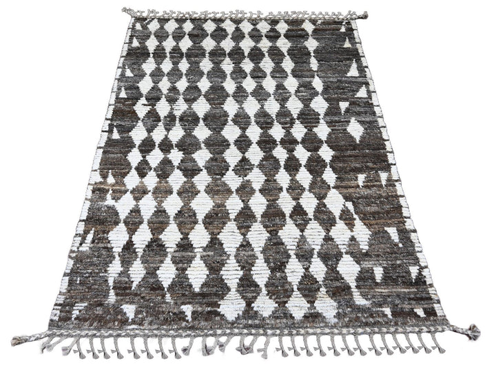 4'1" x 5'6" New Hand Knotted Brown Wool Rectangle Oriental Rug - MOA10220745