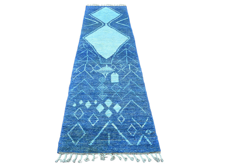 2'10" x 10'3" New Hand Knotted Blue Wool Runner Oriental Rug - MOA10220746