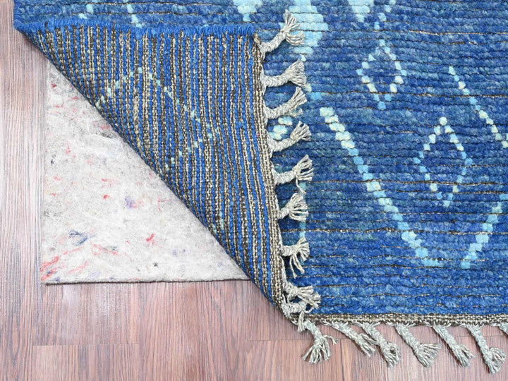 2'10" x 10'3" New Hand Knotted Blue Wool Runner Oriental Rug - MOA10220746