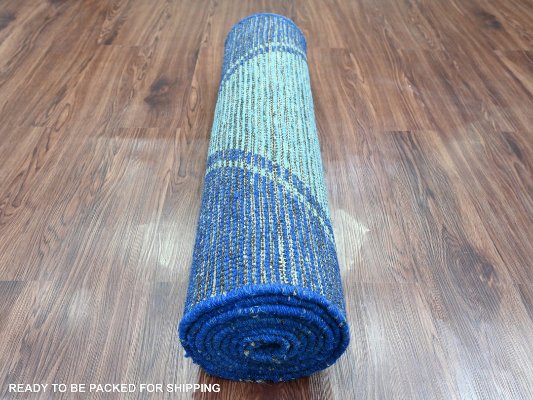 2'10" x 10'3" New Hand Knotted Blue Wool Runner Oriental Rug - MOA10220746