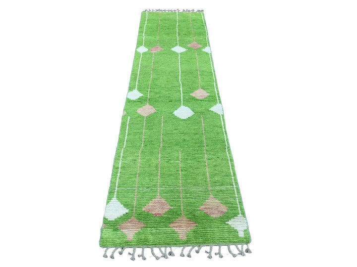 2'6" x 9'1" New Hand Knotted Green Wool Runner Oriental Rug - MOA10220747