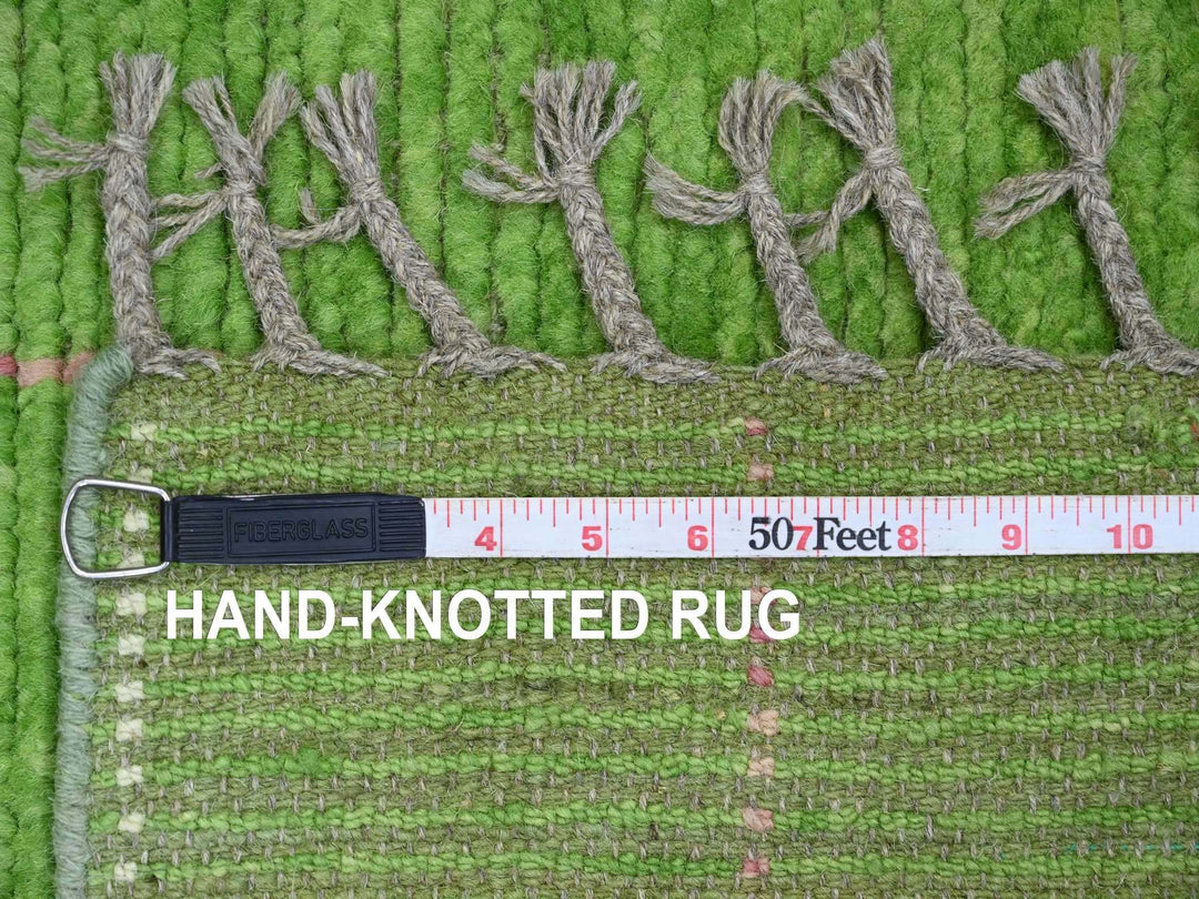 2'6" x 9'1" New Hand Knotted Green Wool Runner Oriental Rug - MOA10220747