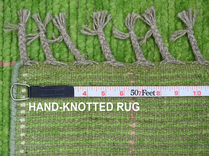 2'6" x 9'1" New Hand Knotted Green Wool Runner Oriental Rug - MOA10220747
