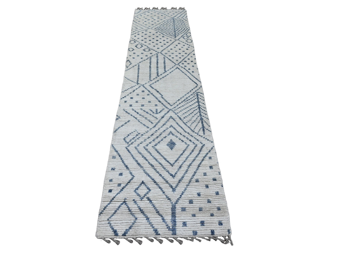 2'5" x 10'6" New Hand Knotted Ivory Wool Runner Oriental Rug - MOA10220748