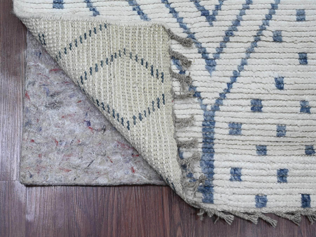 2'5" x 10'6" New Hand Knotted Ivory Wool Runner Oriental Rug - MOA10220748