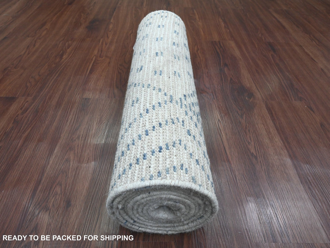 2'5" x 10'6" New Hand Knotted Ivory Wool Runner Oriental Rug - MOA10220748