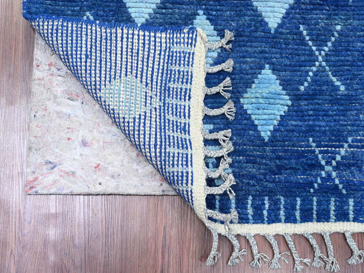 2'9" x 10'7" New Hand Knotted Blue Wool Runner Oriental Rug - MOA10220749