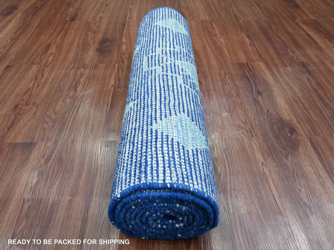 2'9" x 10'7" New Hand Knotted Blue Wool Runner Oriental Rug - MOA10220749