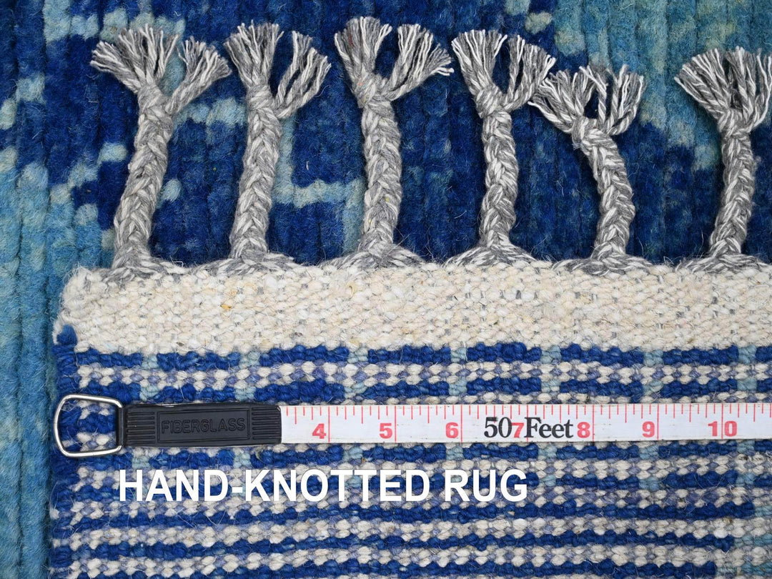 2'9" x 10'7" New Hand Knotted Blue Wool Runner Oriental Rug - MOA10220749