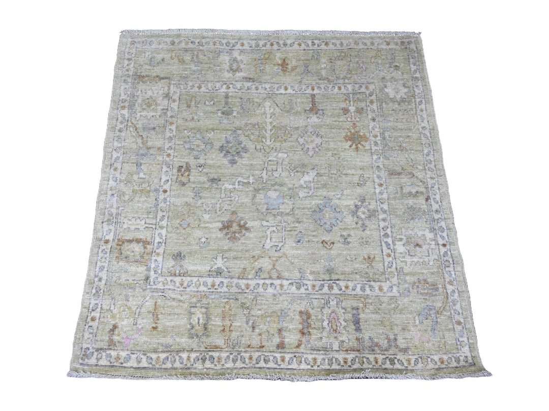 4'1" x 4'2" New Hand Knotted Green Wool Square Oriental Rug - MOA10220752