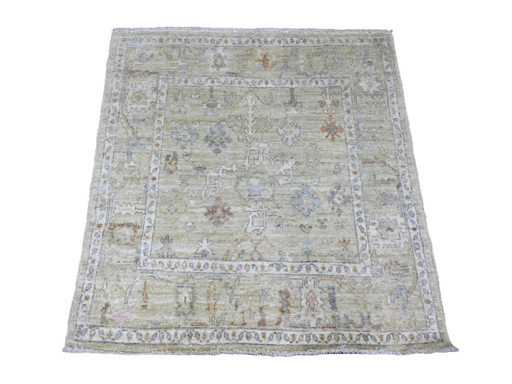 4'1" x 4'2" New Hand Knotted Green Wool Square Oriental Rug - MOA10220752