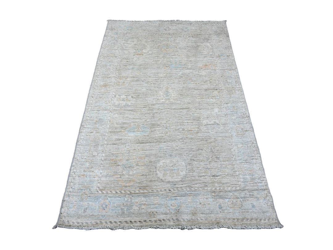 3'11" x 6'0" New Hand Knotted Grey Wool Rectangle Oriental Rug - MOA10220753