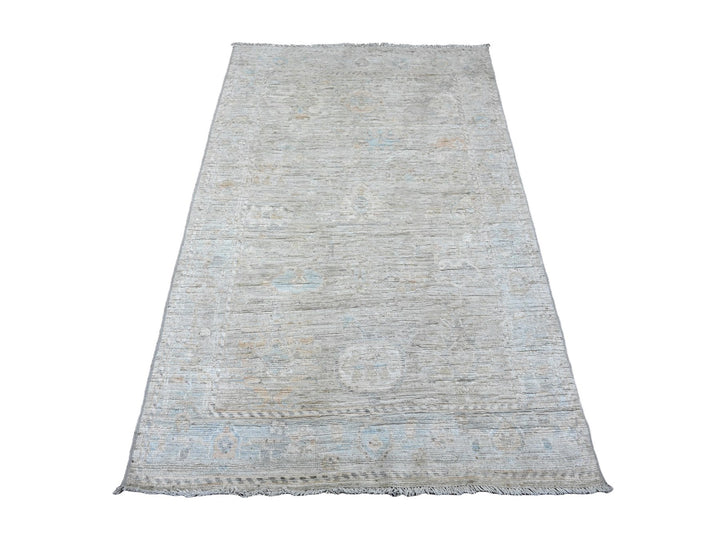 3'11" x 6'0" New Hand Knotted Grey Wool Rectangle Oriental Rug - MOA10220753