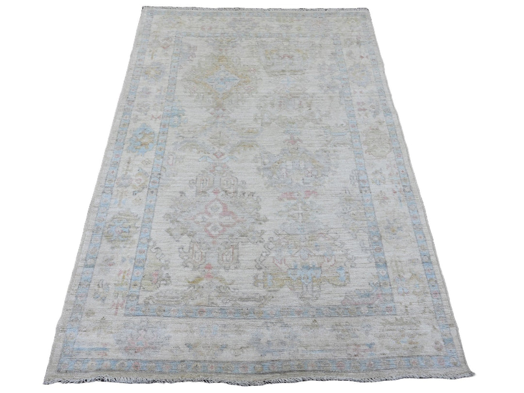 3'11" x 6'0" New Hand Knotted Ivory Wool Rectangle Oriental Rug - MOA10220755