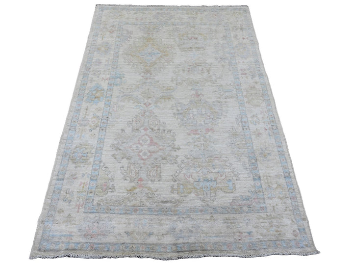 3'11" x 6'0" New Hand Knotted Ivory Wool Rectangle Oriental Rug - MOA10220755