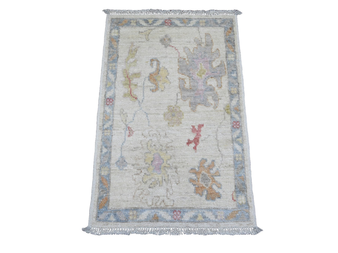 1'11" x 2'11" New Hand Knotted Ivory Wool Rectangle Oriental Rug - MOA10220757