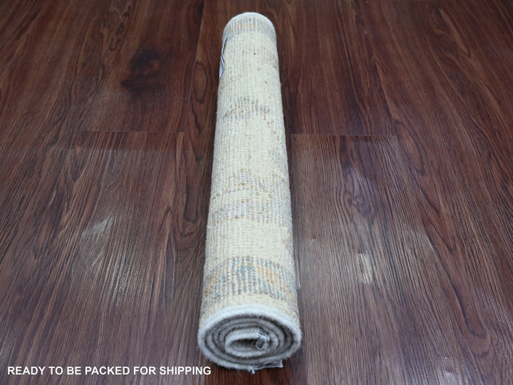 1'11" x 2'11" New Hand Knotted Ivory Wool Rectangle Oriental Rug - MOA10220757