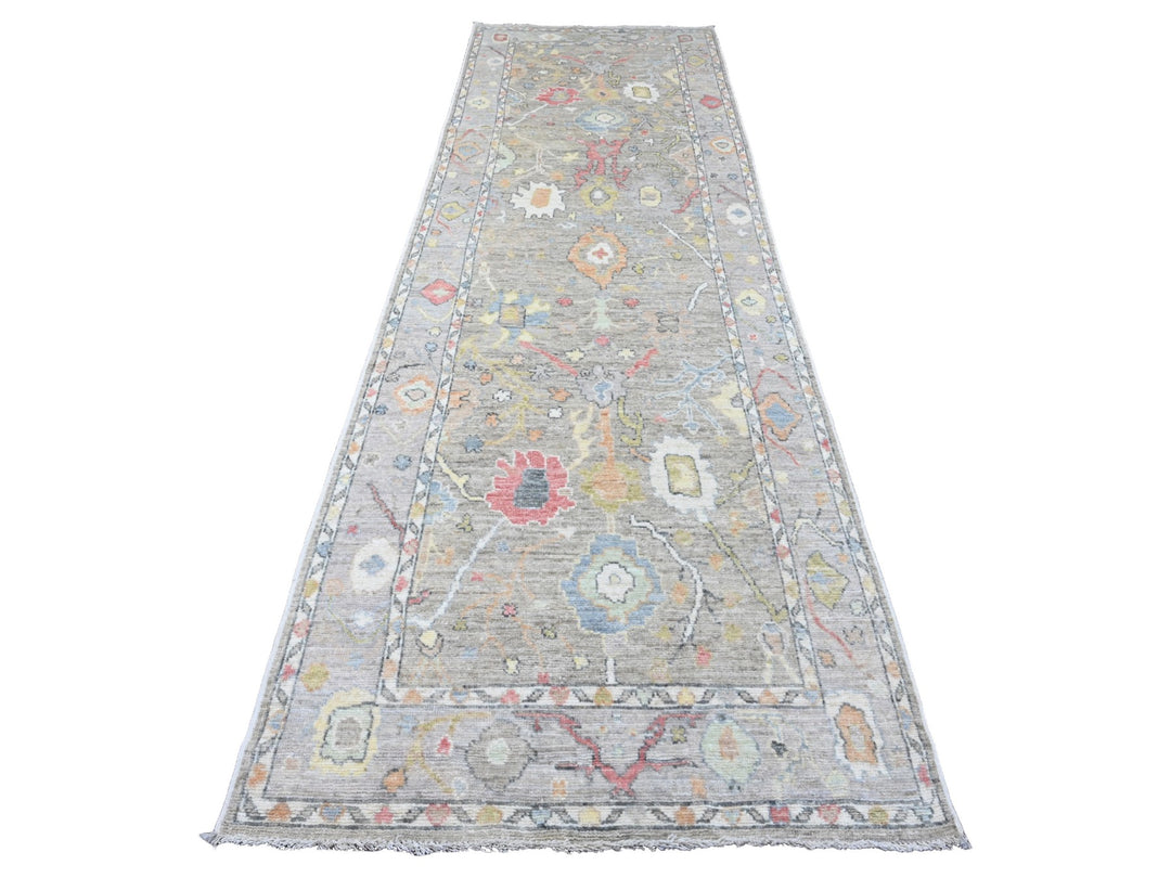 3'9" x 12'1" New Hand Knotted Grey Wool Runner Oriental Rug - MOA10220759