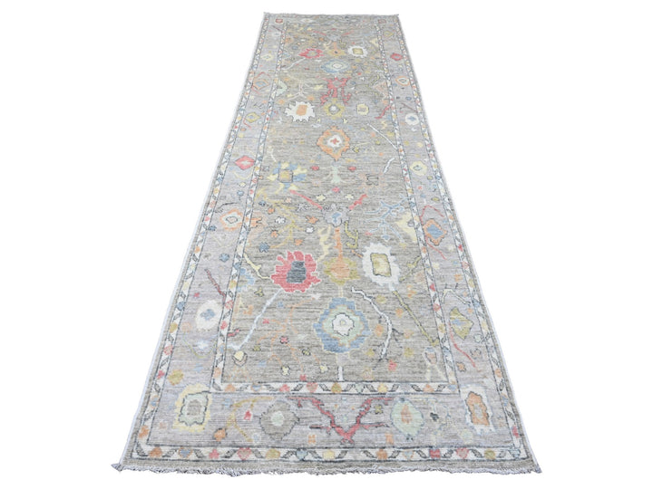 3'9" x 12'1" New Hand Knotted Grey Wool Runner Oriental Rug - MOA10220759