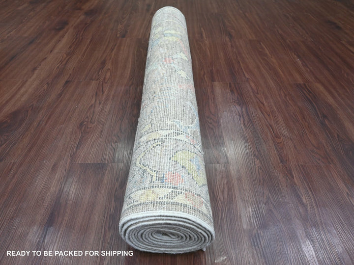 3'9" x 12'1" New Hand Knotted Grey Wool Runner Oriental Rug - MOA10220759