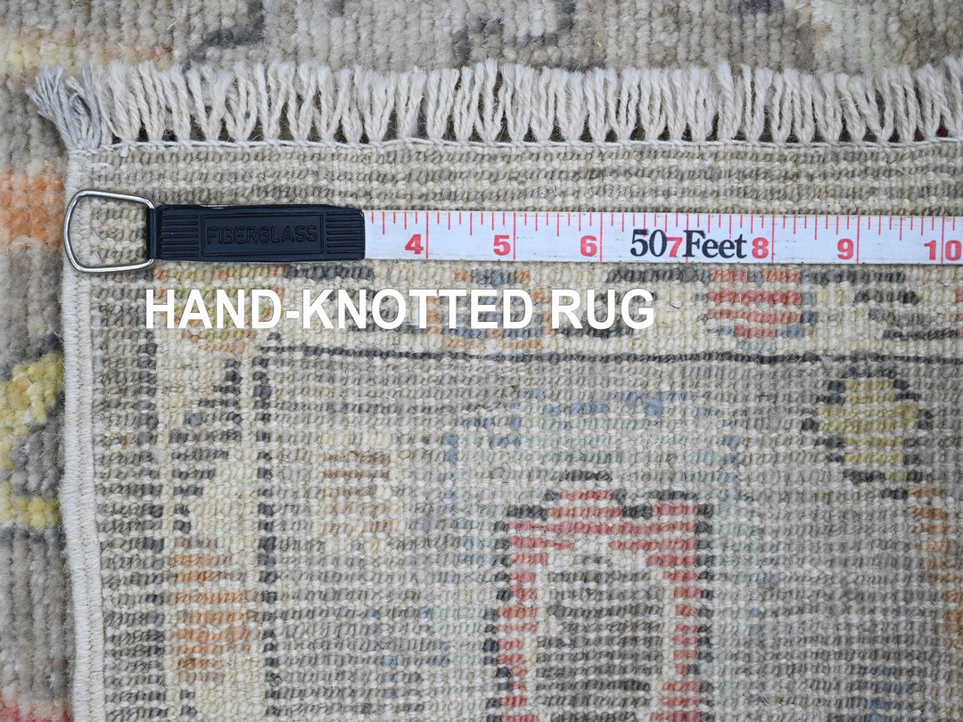 3'9" x 12'1" New Hand Knotted Grey Wool Runner Oriental Rug - MOA10220759