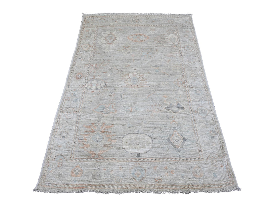 3'11" x 6'0" New Hand Knotted Grey Wool Rectangle Oriental Rug - MOA10220762